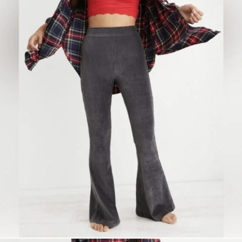 Aerie Groove On Velour High Waisted Flare Pants